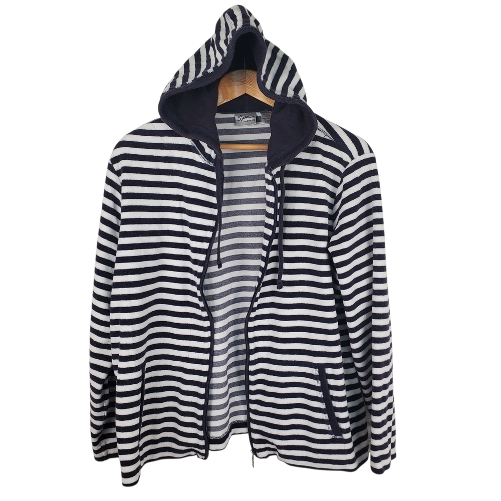 Chico's Spa Striped Terry Cloth Hooded Jacket. XL/Chico's 3. #224